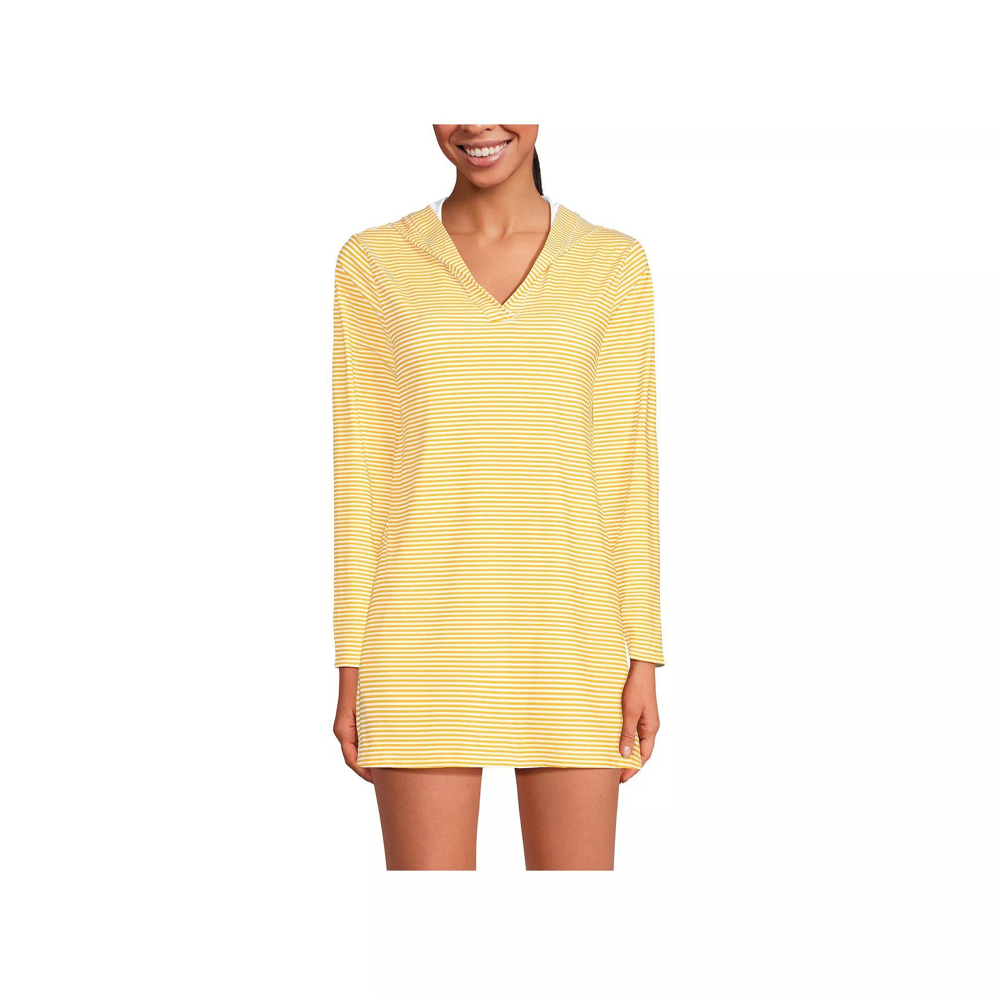 Women's Lands' End Hooded Mini Swim Cover-Up Dress UPF 50, Size: XS, Orange Tropic Leaves Product Image