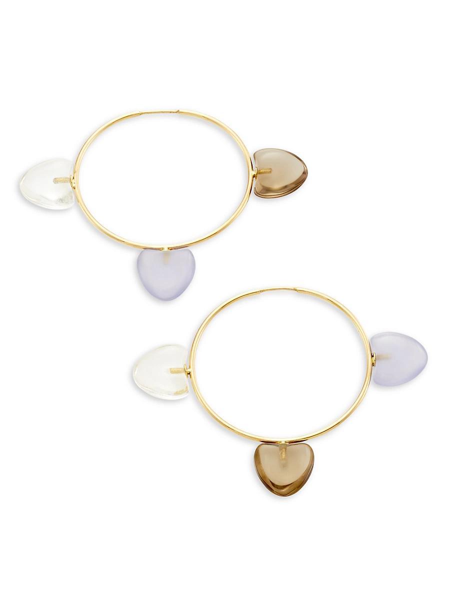 Womens Papal 14K Gold, Blue Chalcedony, Rock Quartz & Smokey Quartz Trio Hoops Product Image