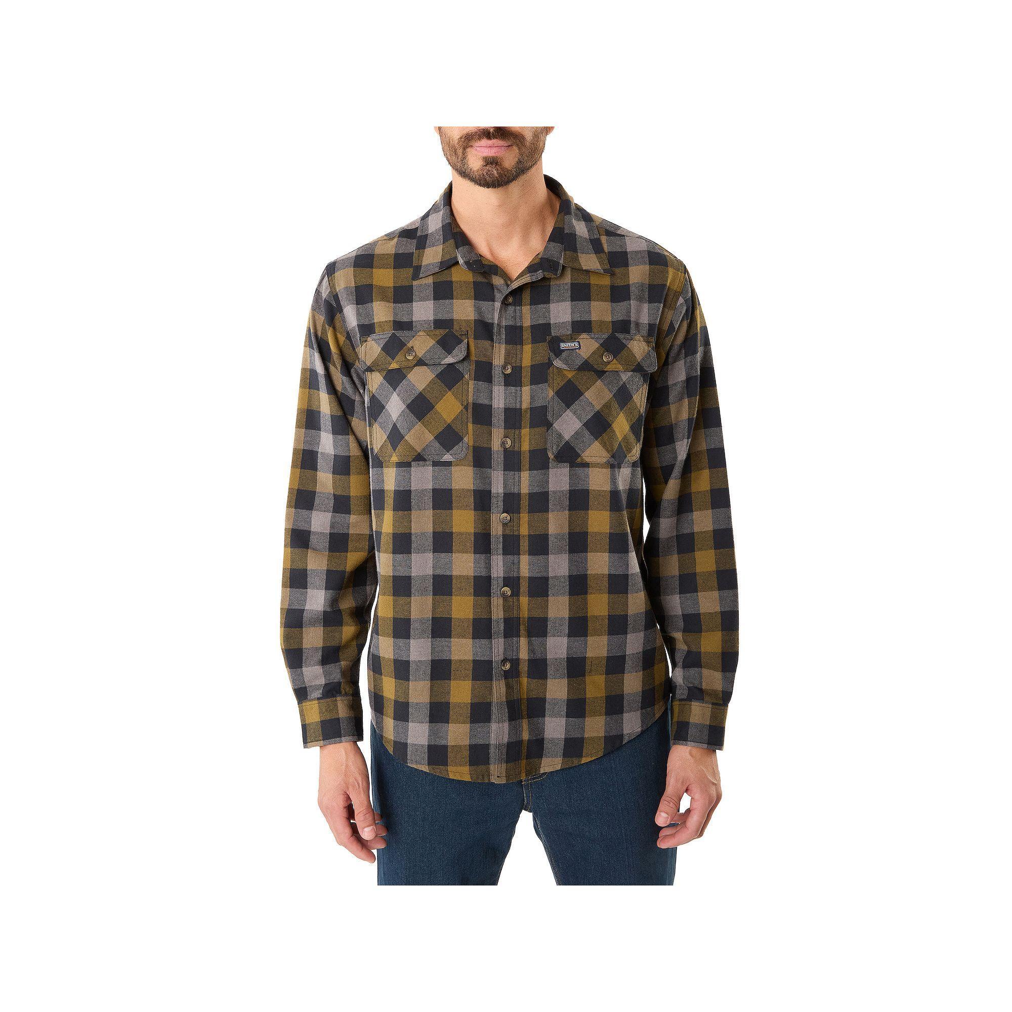 Mens Smiths Workwear Regular-Fit Buffalo Plaid Two-Pocket Flannel Button-Down Shirt Grey Warm Olive Product Image