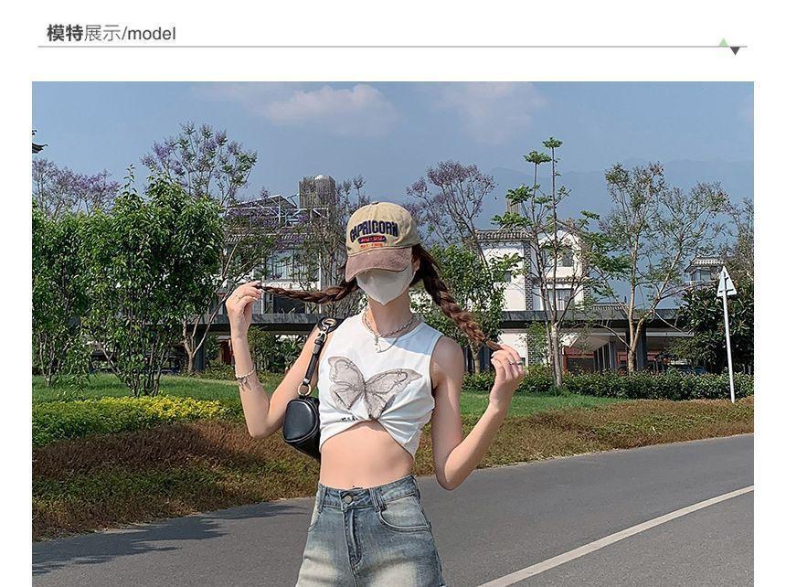 High Waist Washed Denim Shorts Product Image