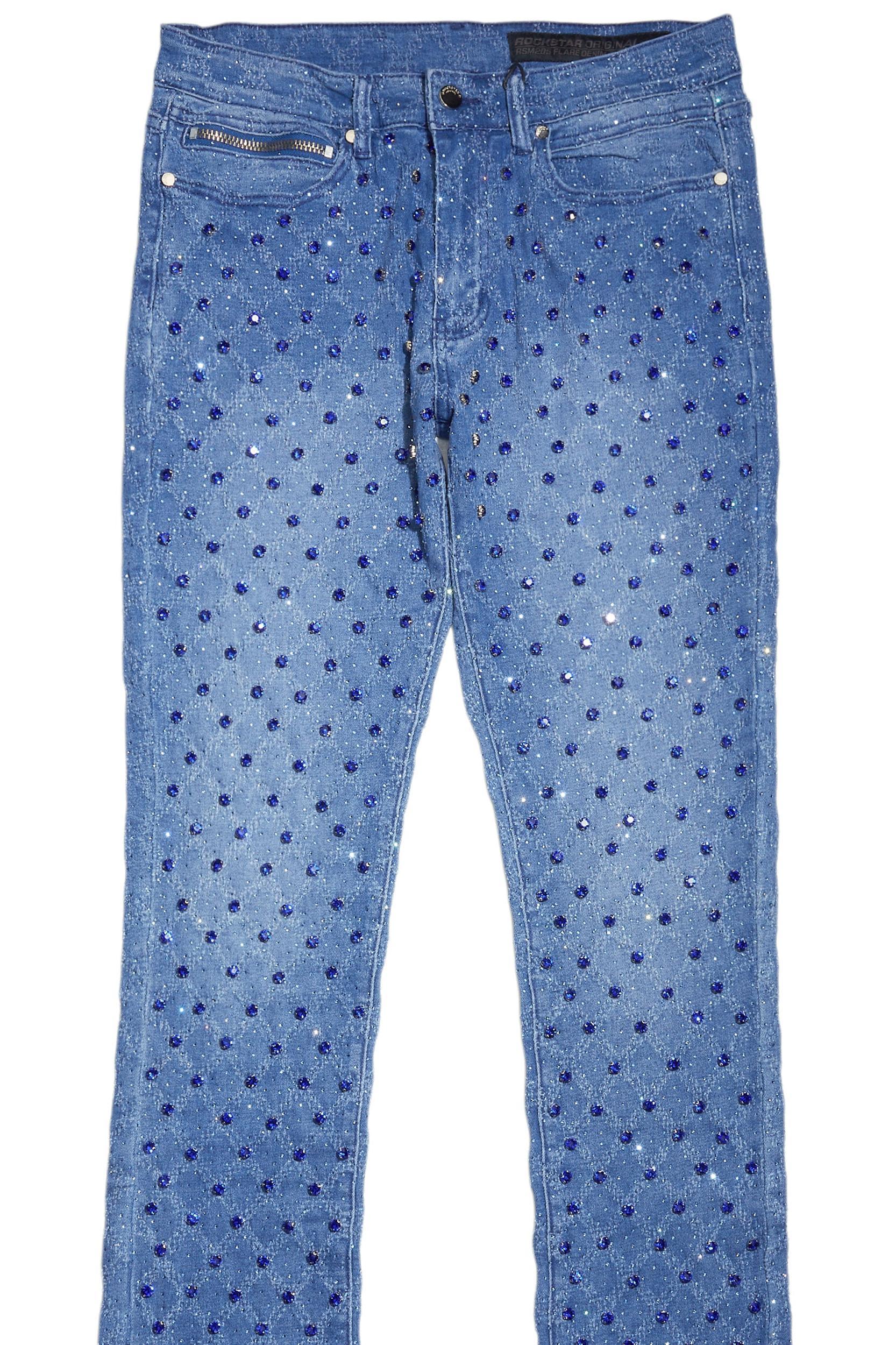 Glit Royal Blue Rhinestone Stacked Flare Jean Male Product Image