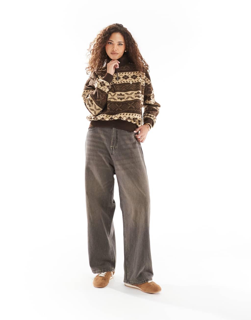 Polo Ralph Lauren polar fleece half zip sweatshirt in brown print Product Image