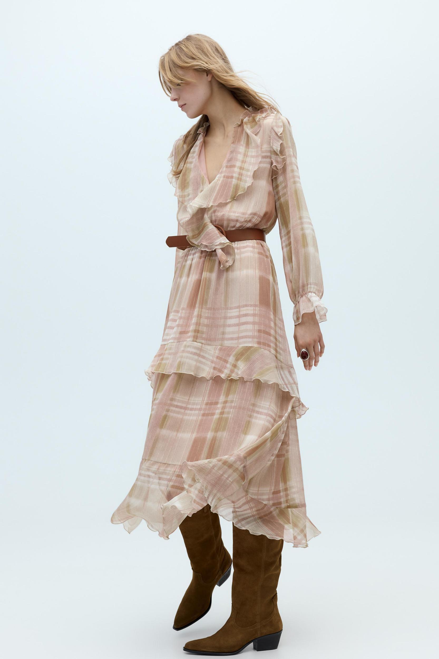 RUFFLED BELT MIDI DRESS Product Image