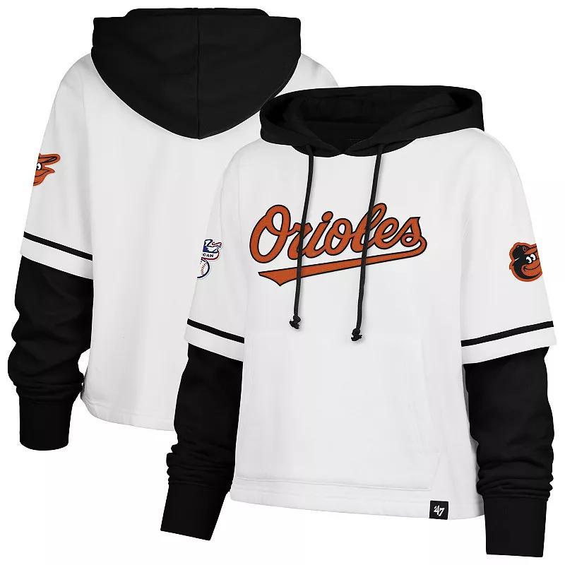 Women's '47 White Baltimore Orioles Trifecta Shortstop Cropped Pullover Hoodie, Size: Medium Product Image