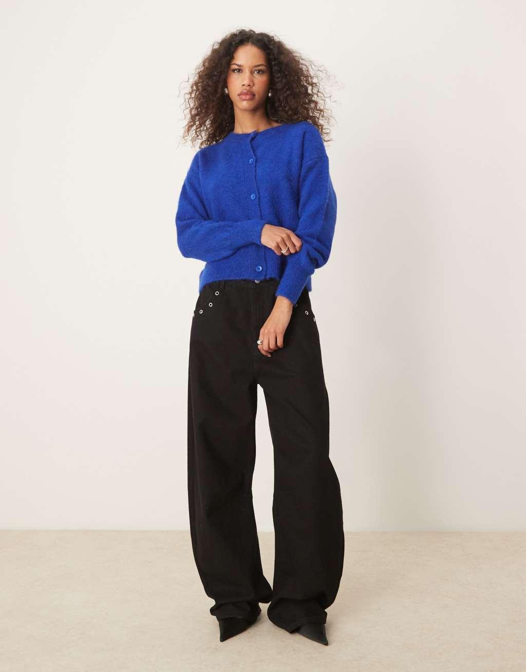 ASOS DESIGN crew neck cardigan in cobalt blue Product Image