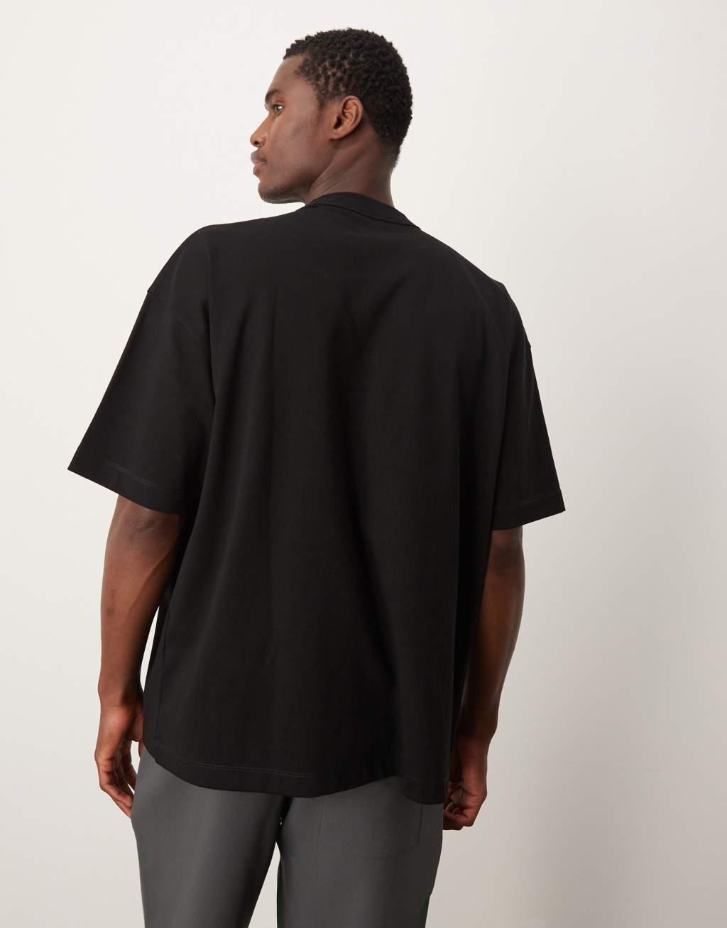 ASOS DESIGN Premium interlock oversized t-shirt 300gsm in black Product Image