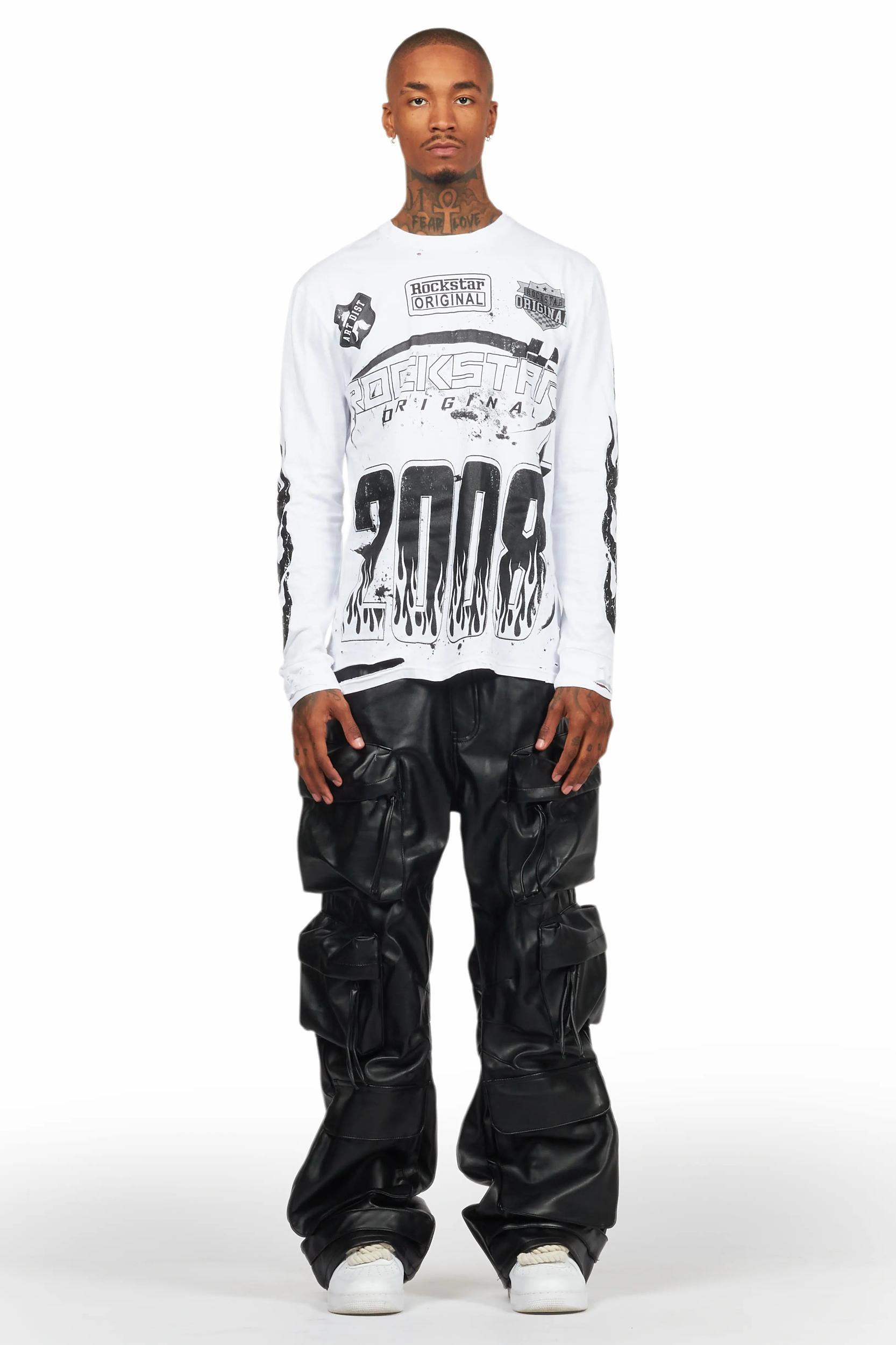 Lenz Black PU Stacked Leather Jean Male Product Image