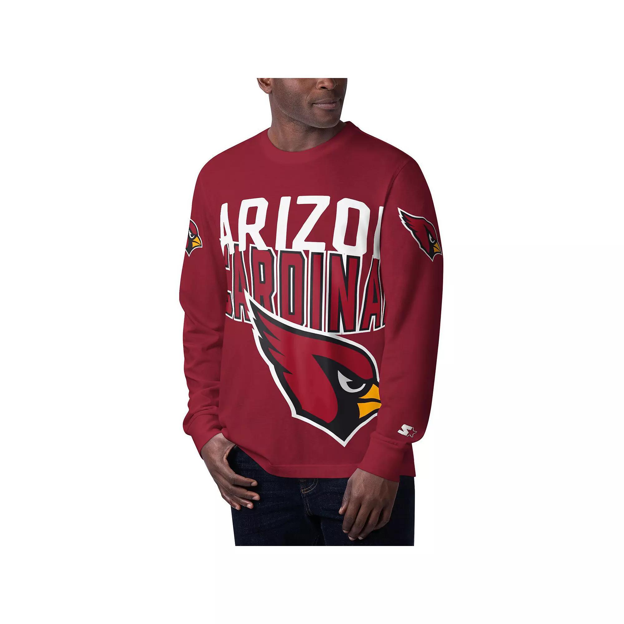 Men's Starter Cardinal Arizona Cardinals Clutch Hit Long Sleeve T-Shirt, Size: Small, Red Product Image