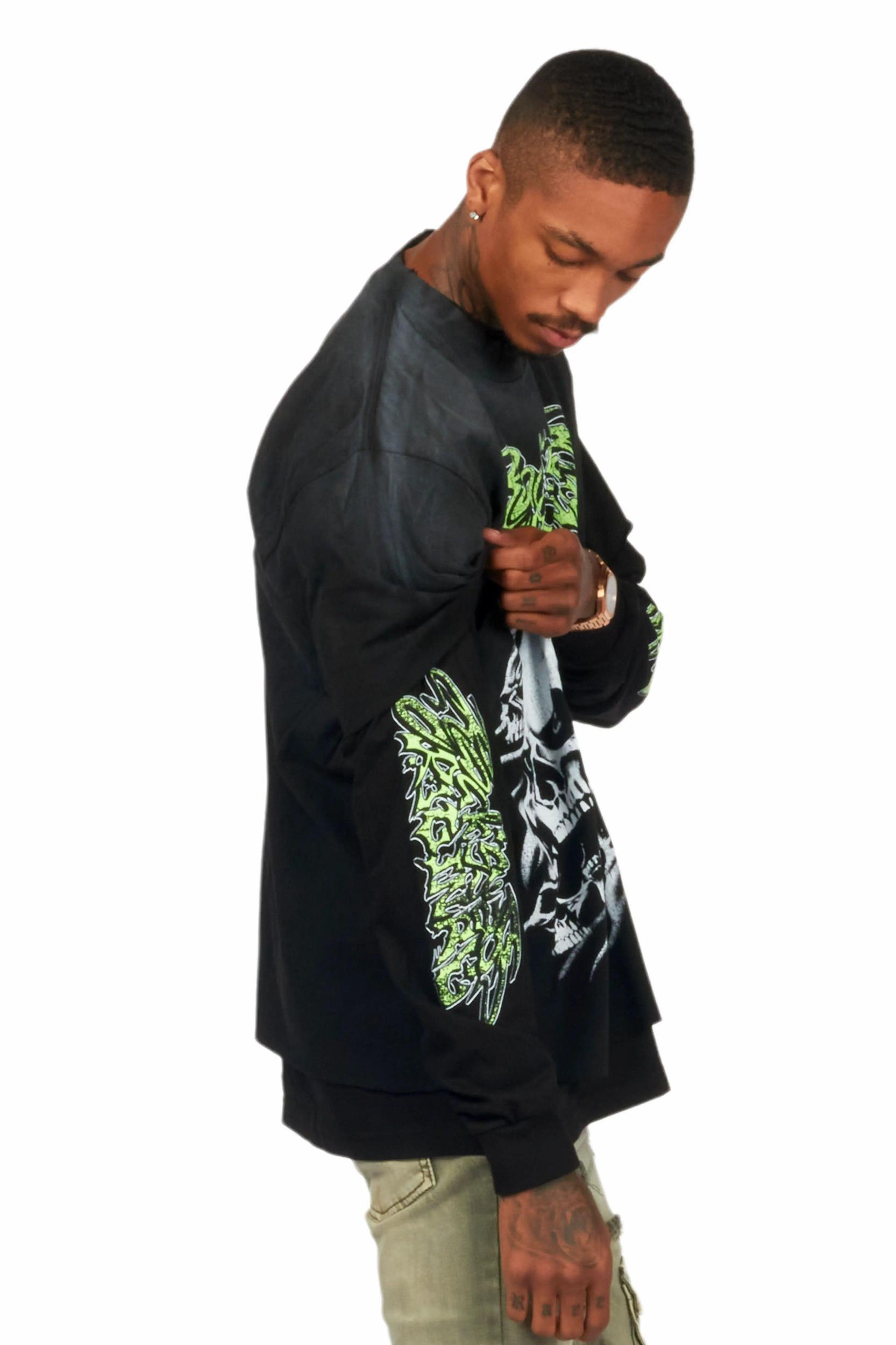 Schtupp Black Double Layer Long Sleeve Graphic T-Shirt Male Product Image