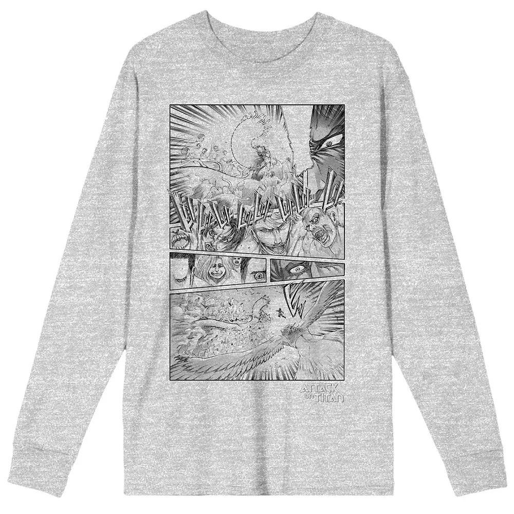 Men's Attack On Titan Art Drawing Long Sleeve Tee, Size: Small, Gray Product Image