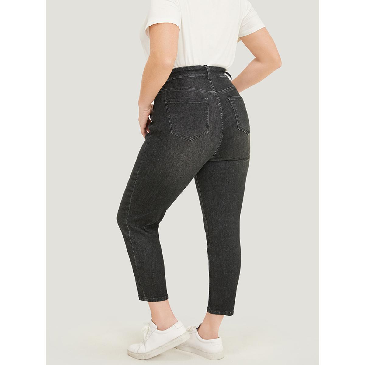 Plus Size Very Stretchy High Rise Black Wash Vintage Jeans Women Black Casual Plain High stretch Pocket Jeans BloomChic 10/M Product Image