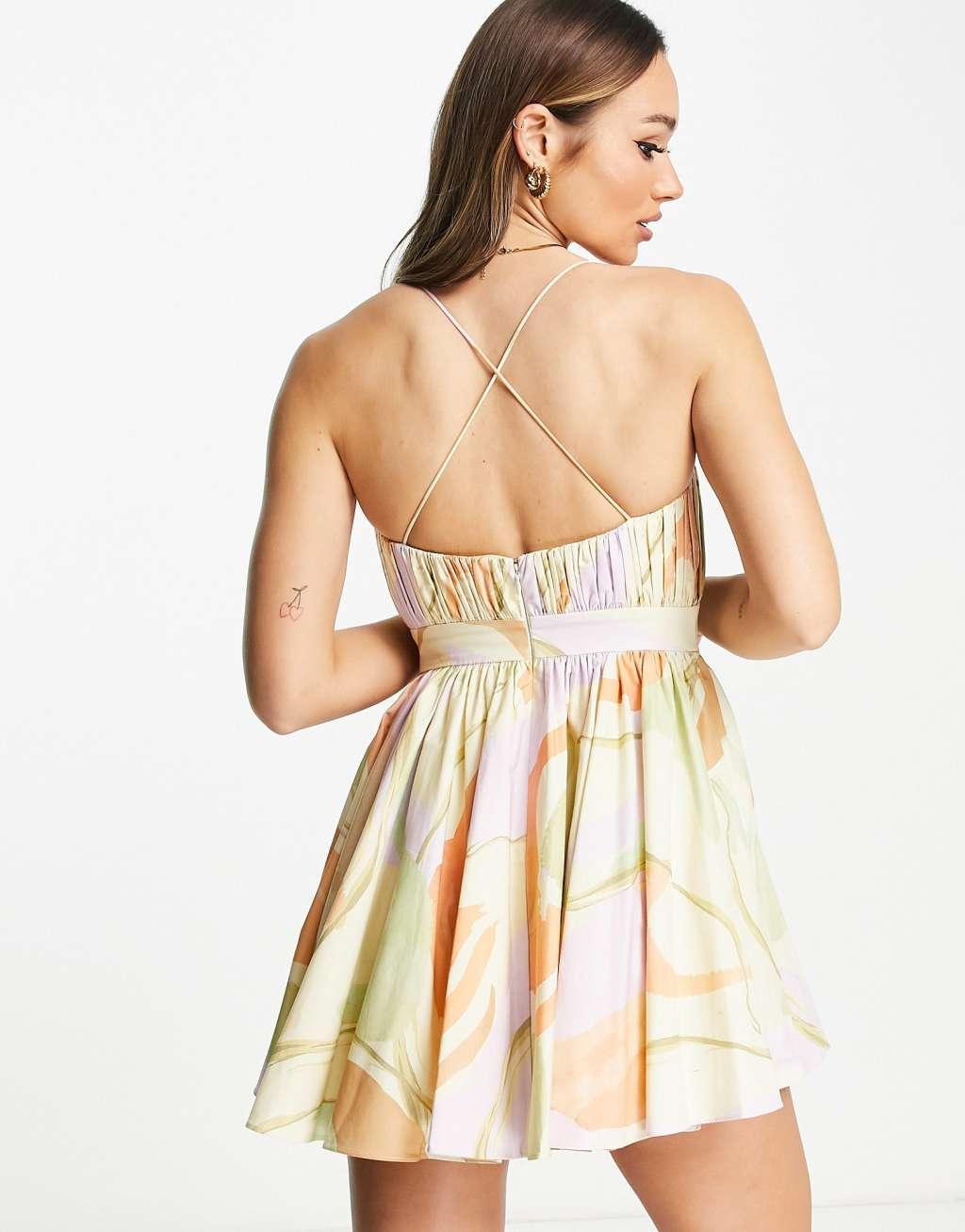 ASOS DESIGN cotton structured prom mini dress with corset detail Product Image
