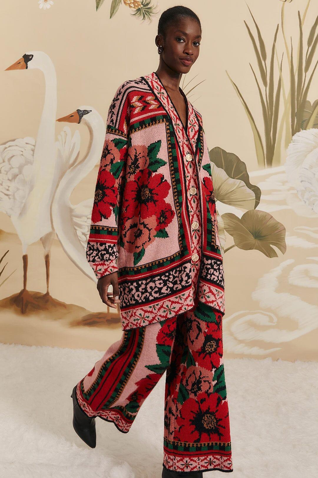 Pink Flower Tapestry Knit Pants, FLOWER TAPESTRY / XXS Product Image