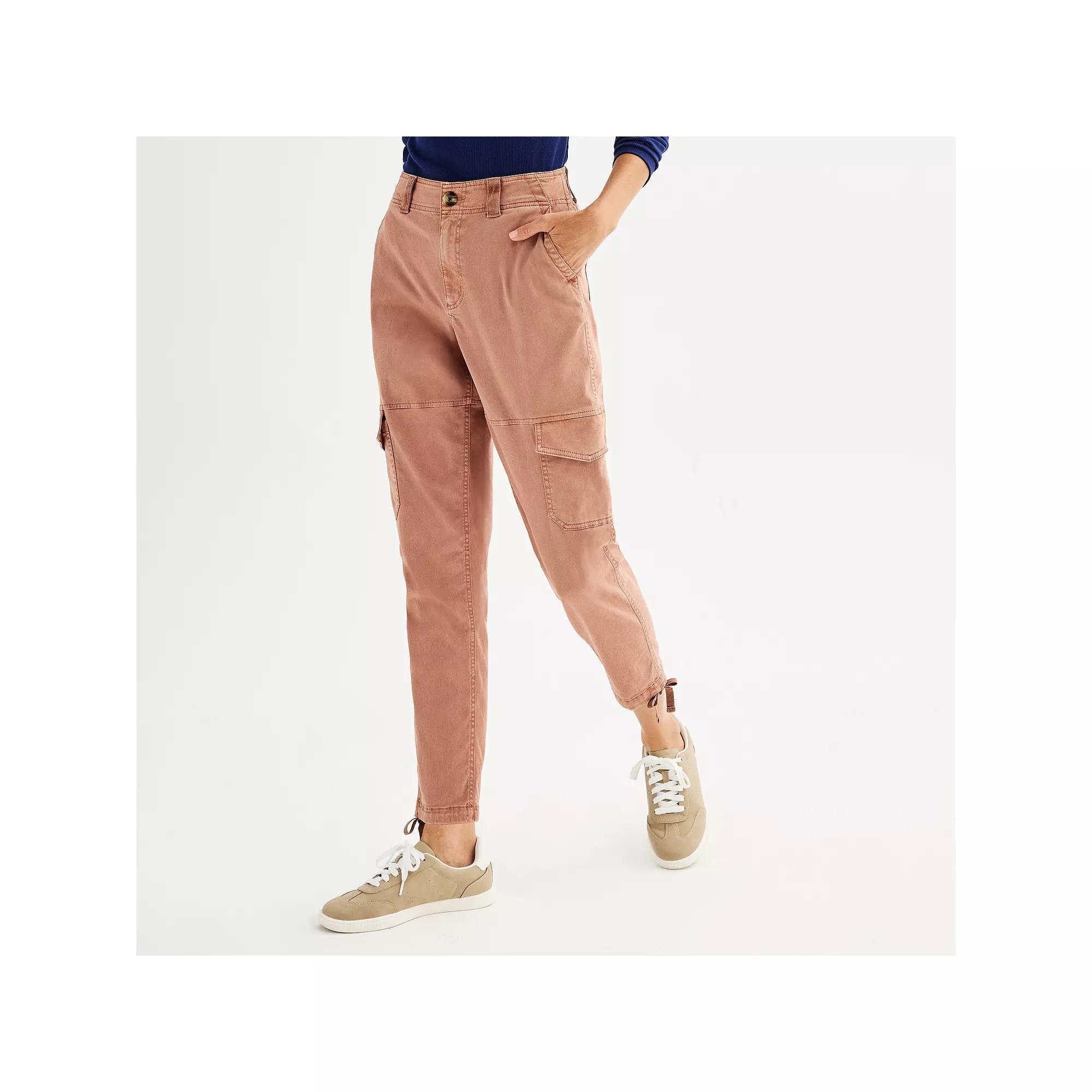 Women's Sonoma Goods For Life® High Waisted Twill Cargo Pants, Size: Small, Red Mauve Product Image