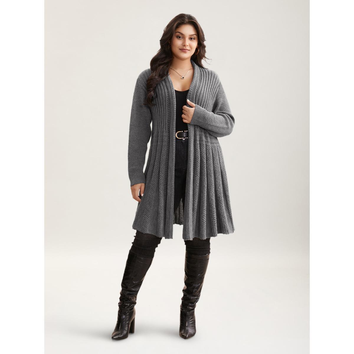 Plus Size Plain Textured Kimono Collar Cardigan Mediumgray Women Casual Loose Long Sleeve Everyday Cardigans BloomChic 14-16/1X Product Image