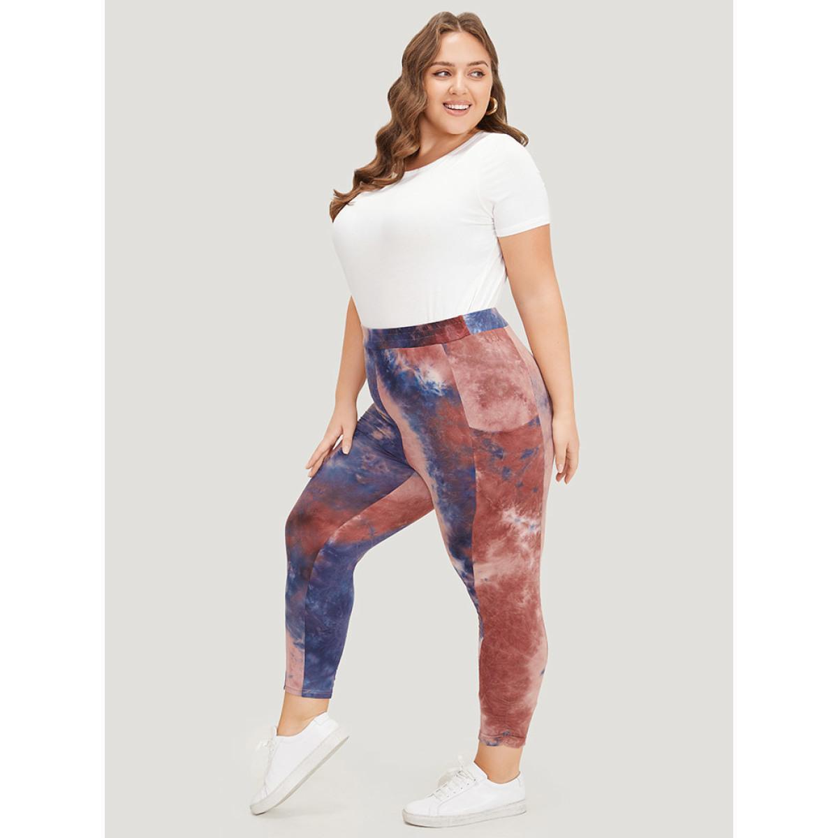 Plus Size Tie Dye Gathered Skinny Pocket Side Leggings Women Multicolor Casual High stretch Bodycon High Rise Dailywear Leggings BloomChic 22-24/3X Product Image
