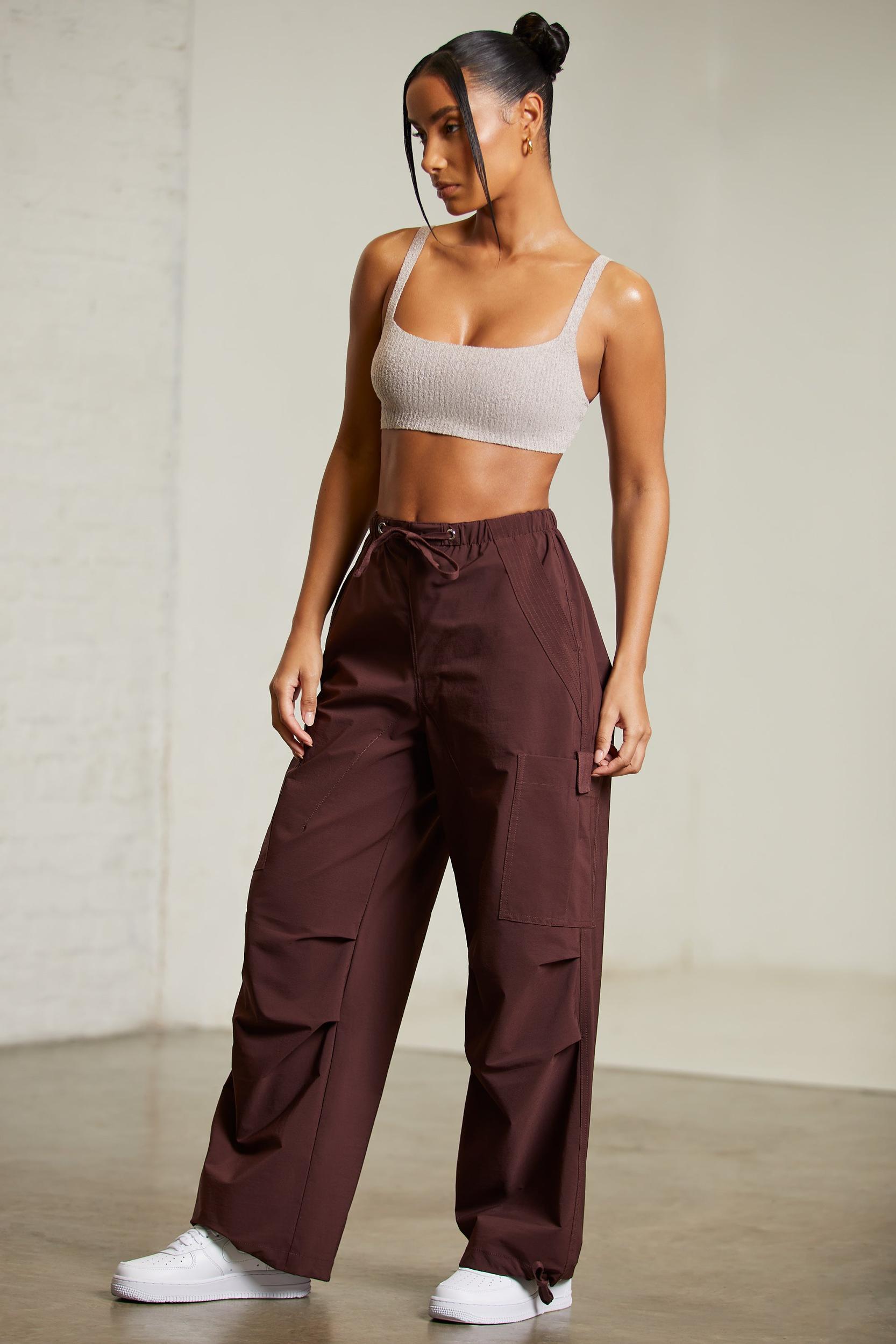 Wide Leg Cargo Trousers in Brown Product Image