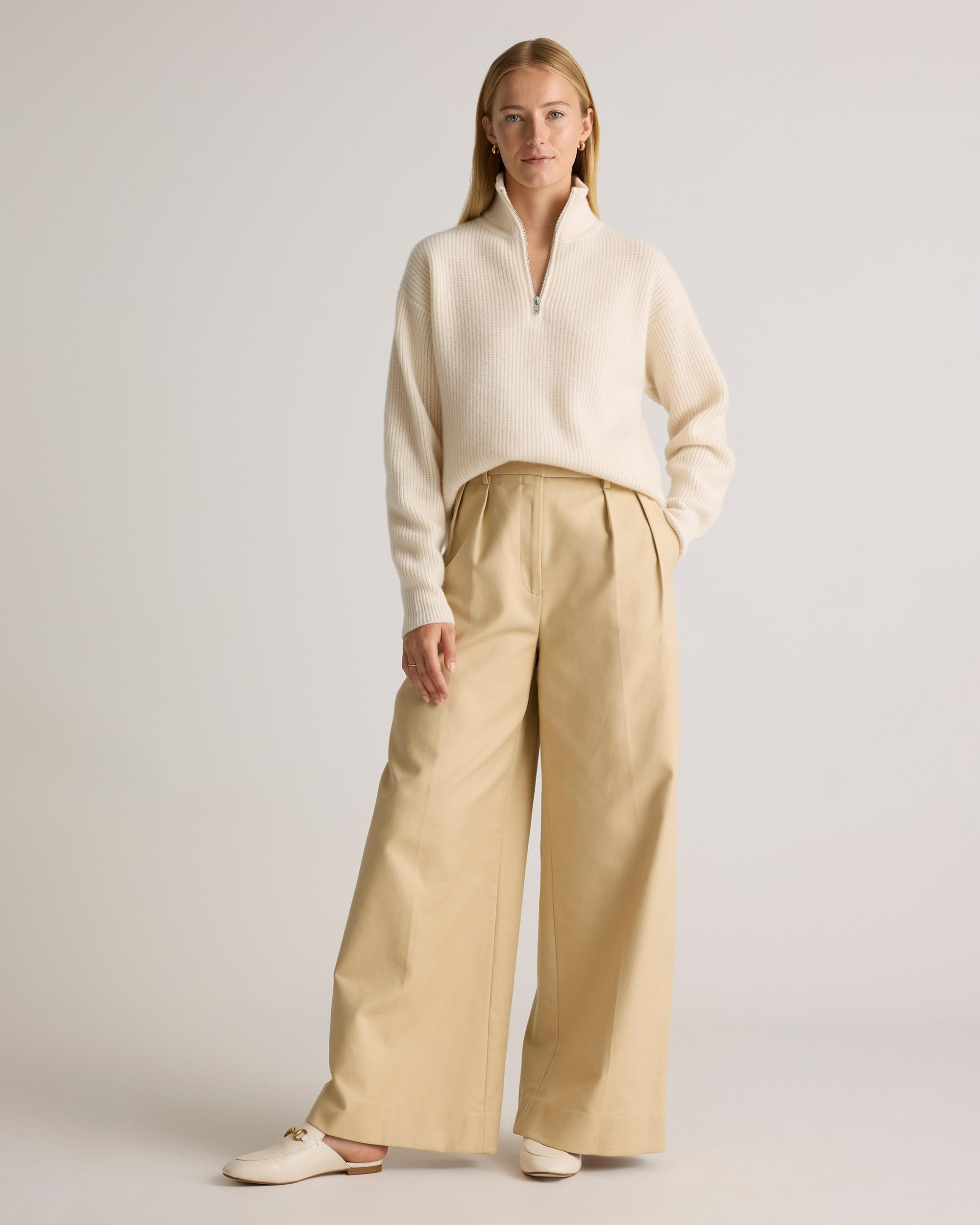 Quince | Women's Mongolian Cashmere Fisherman Quarter Zip Sweater Size XL Product Image