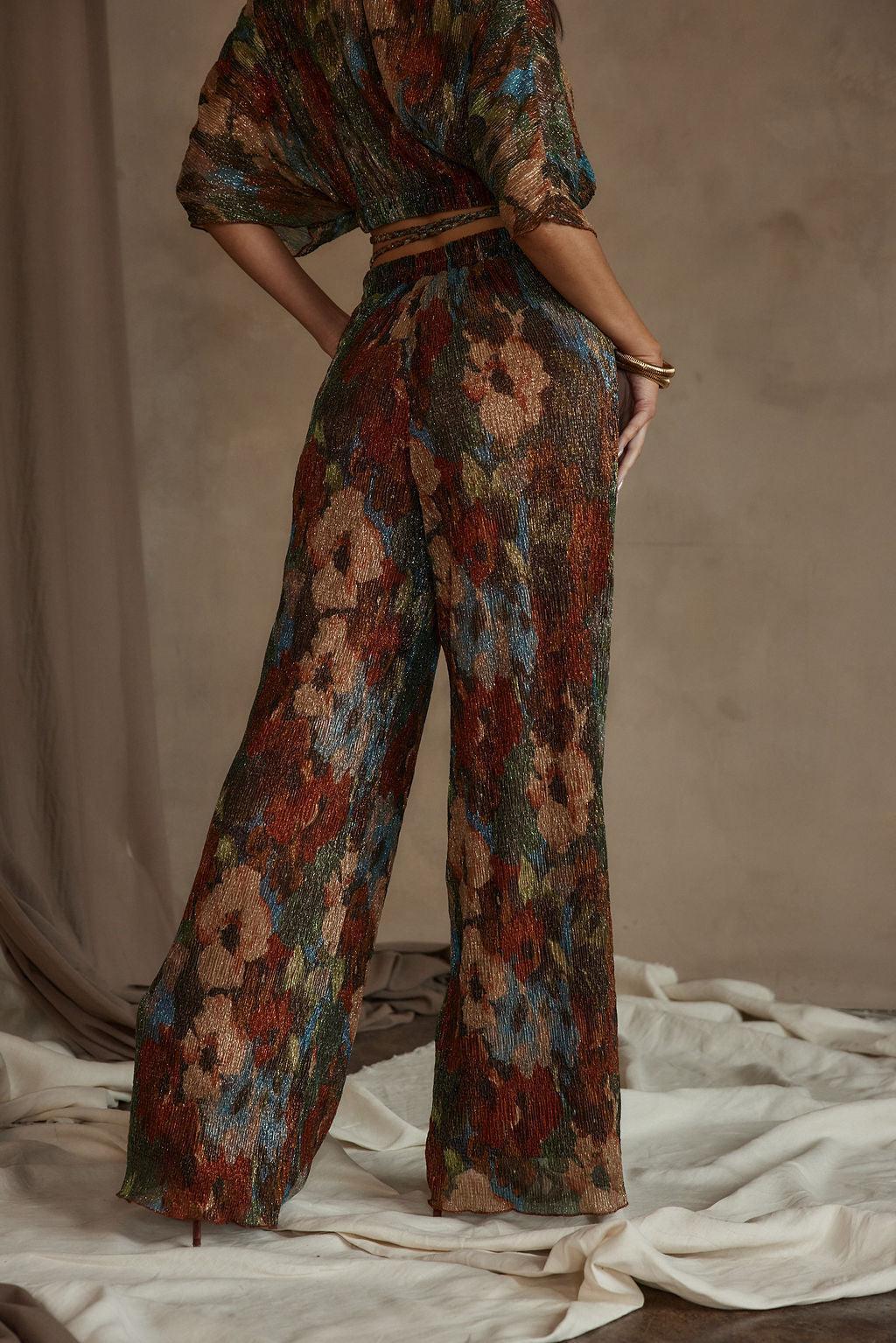 Kaia Multicolor Metallic Floral Pant Product Image