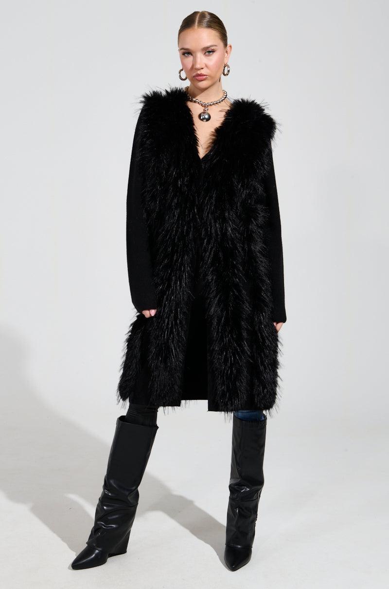 SASHA FIERCE LONG FUR TRIM CARDIGAN Product Image