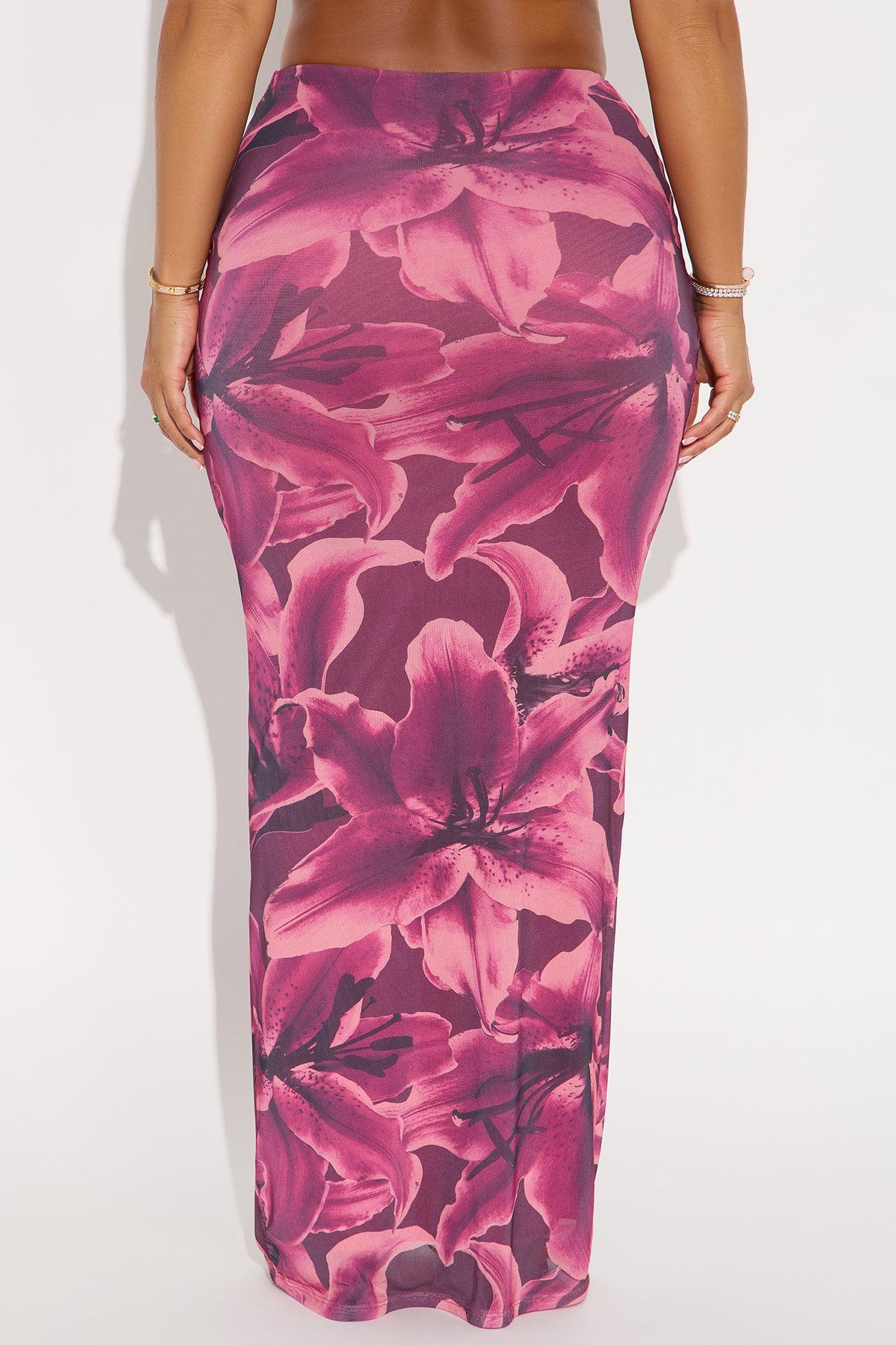 Late Nights In Santorini Floral Mesh Maxi Skirt - Purple/combo Product Image