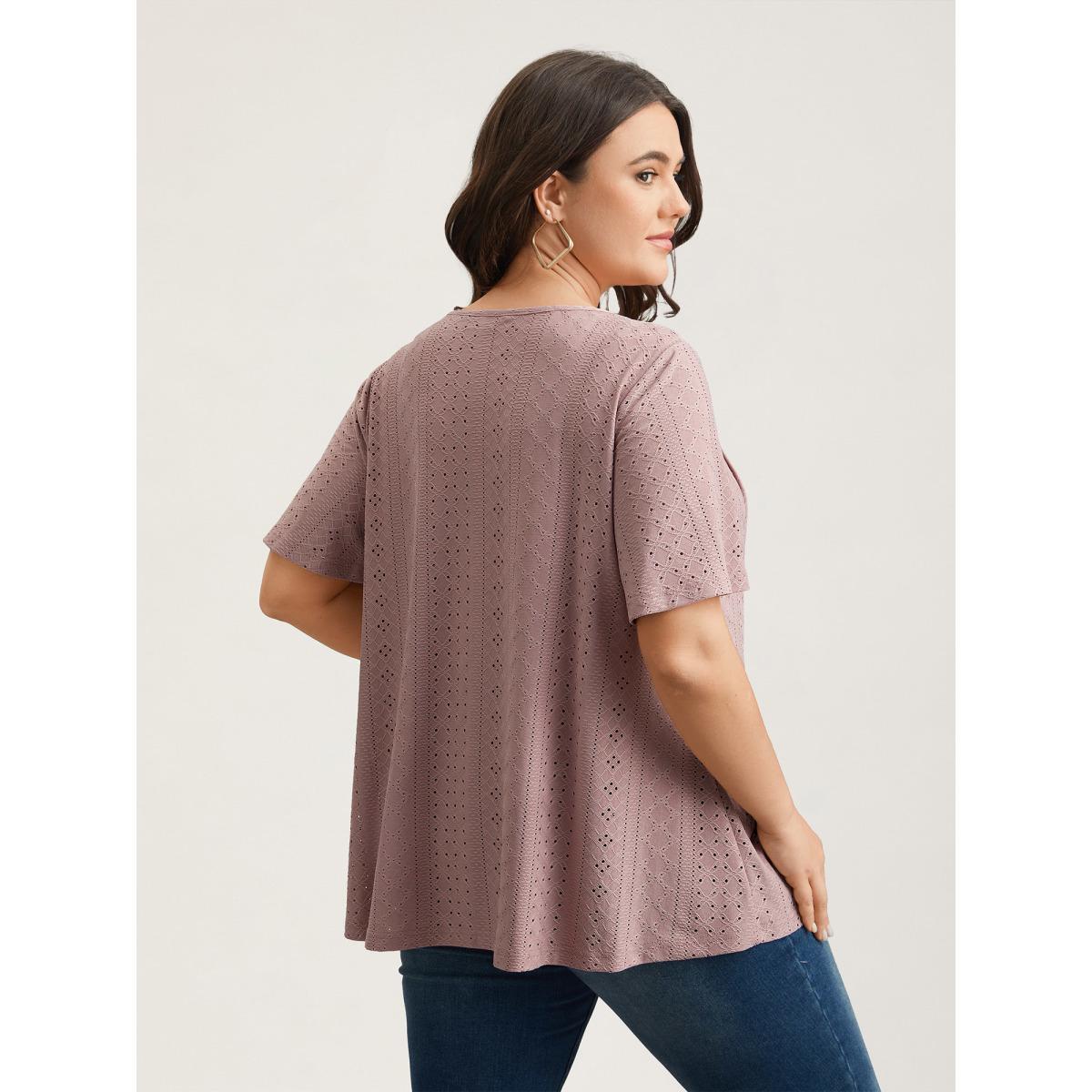 Plus Size Textured Cut-Out Square Neck Shirt DustyPink Women Casual Texture Square Neck Everyday T-shirts BloomChic 28/5X Product Image
