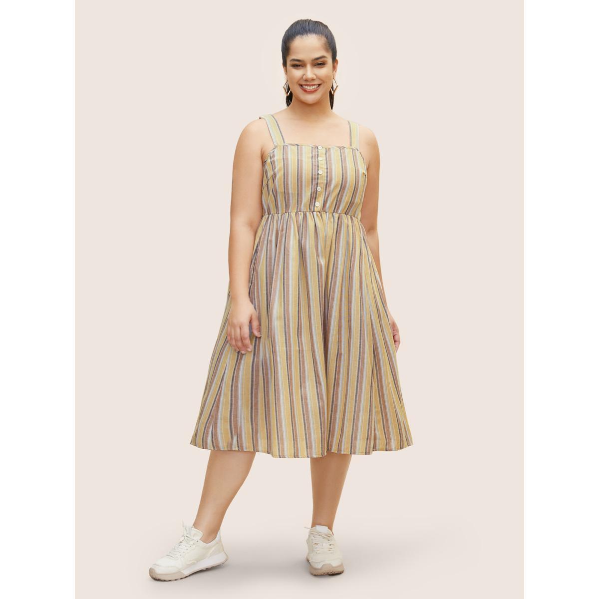 Plus Size Striped Elastic Waist Button Detail Dress Multicolor Women Casual Button Non Sleeveless Curvy BloomChic 22-24/3X Product Image