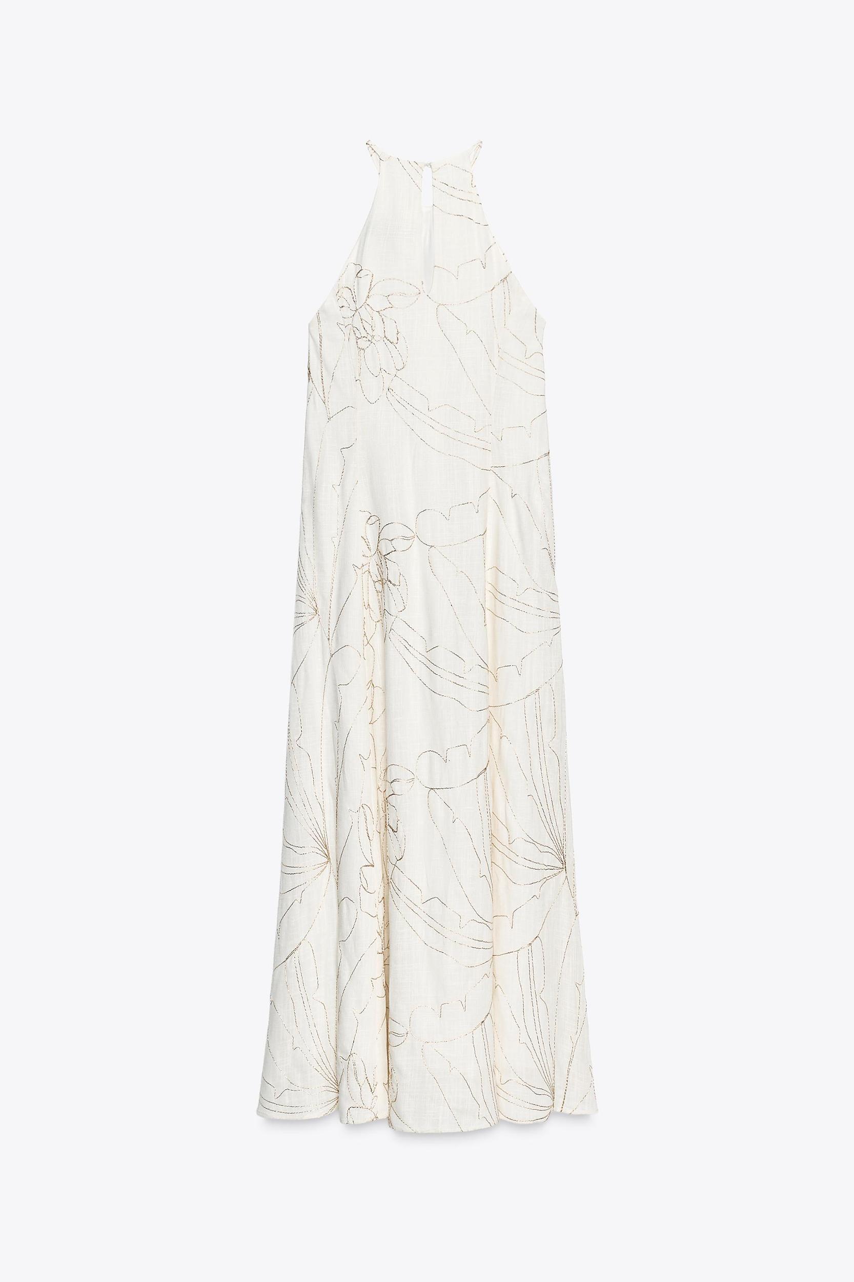 FLORAL EMBROIDERED HALTER DRESS Product Image