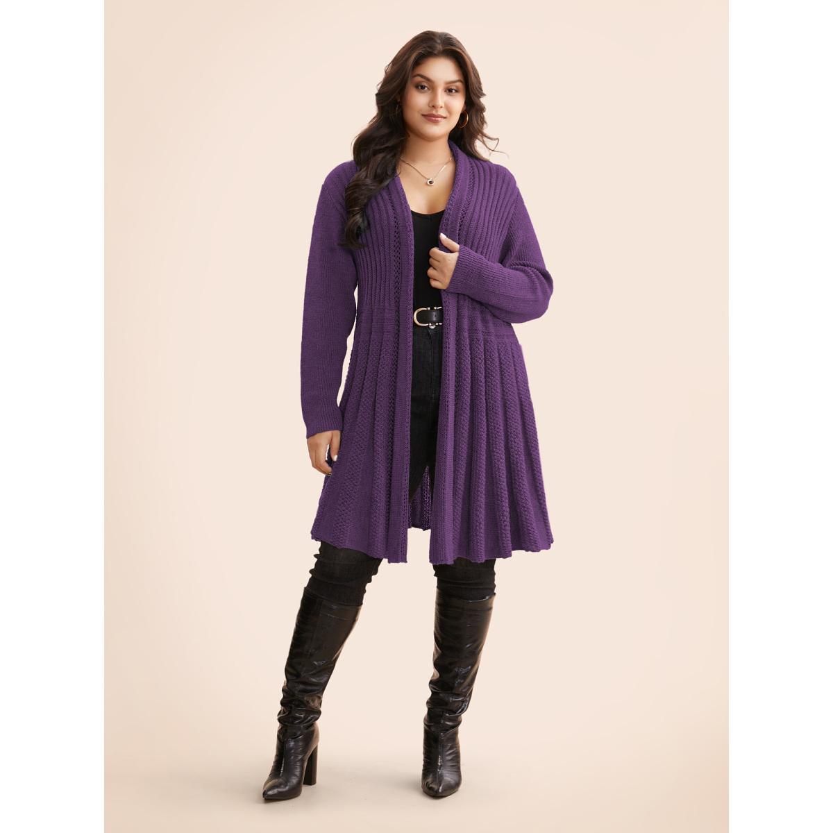 Plus Size Plain Textured Kimono Collar Cardigan Truegreen Women Casual Loose Long Sleeve Everyday Cardigans BloomChic 12/L Product Image