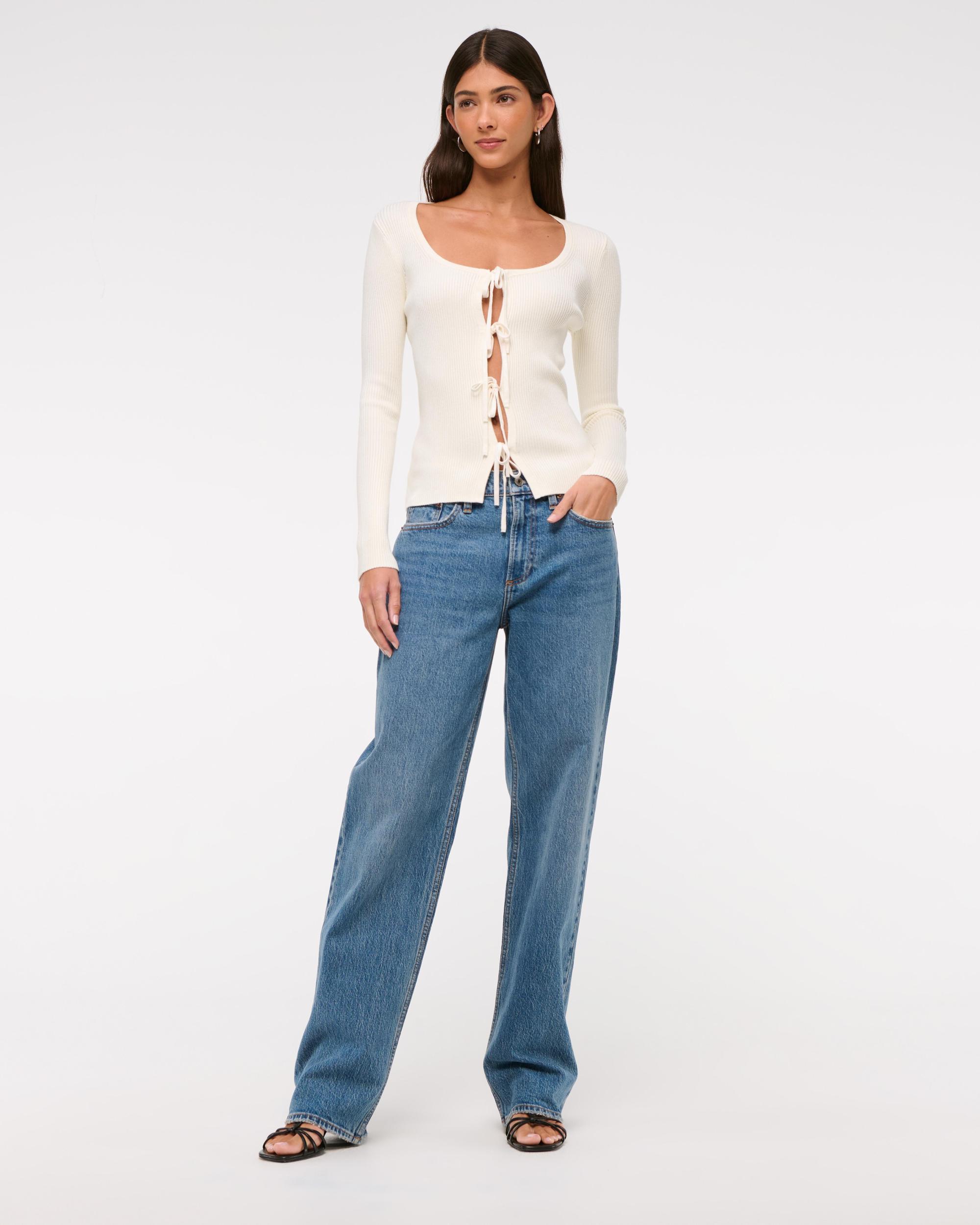 Slim Ribbed Tie-Front Cardigan Product Image