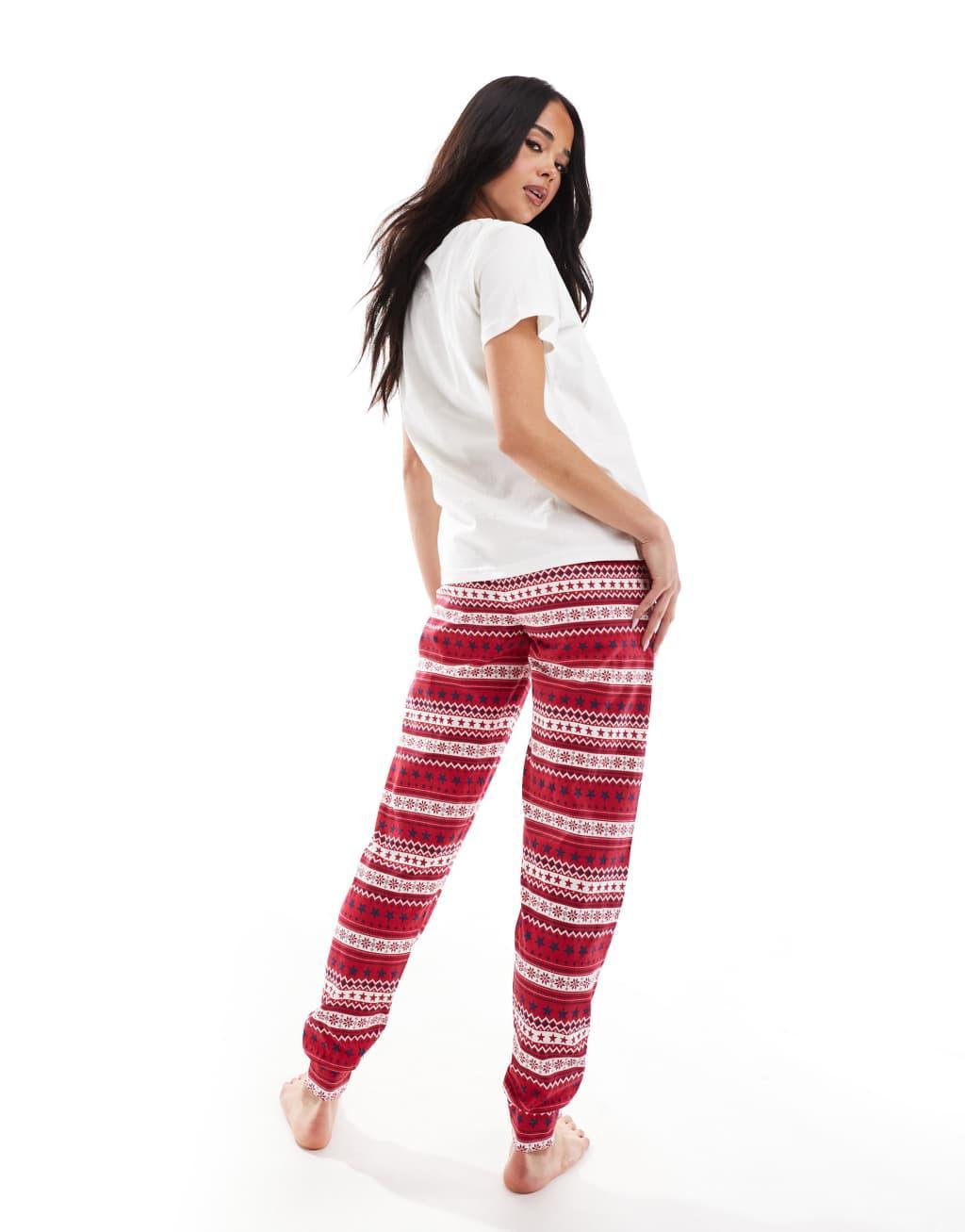 Threabare pajama pants and t-shirt set in red ski print Product Image