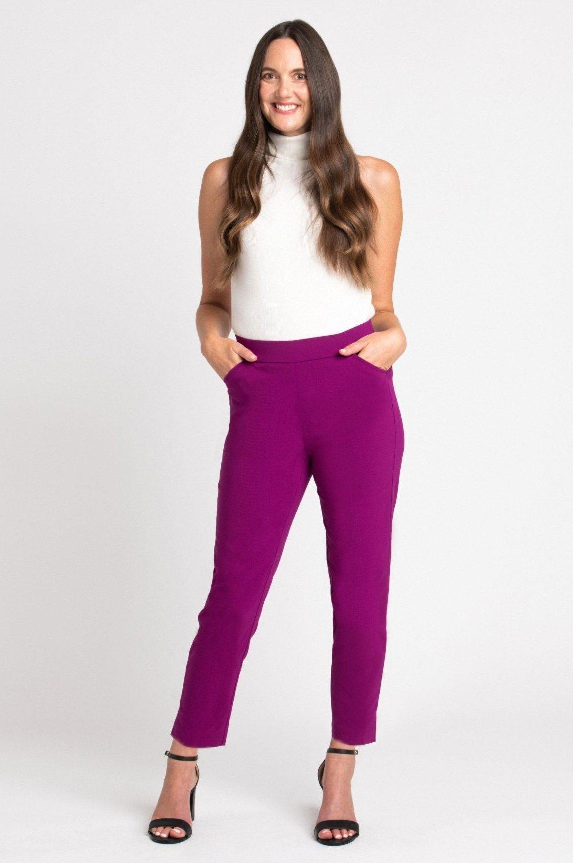 Roz & Ali Superstretch Magenta Pull On Ankle Pants Product Image