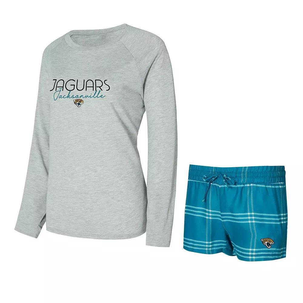 Women's Concepts Sport Teal/Gray Jacksonville Jaguars Petition Raglan Long Sleeve T-Shirt and Shorts Set, Size: Medium, Blue Product Image
