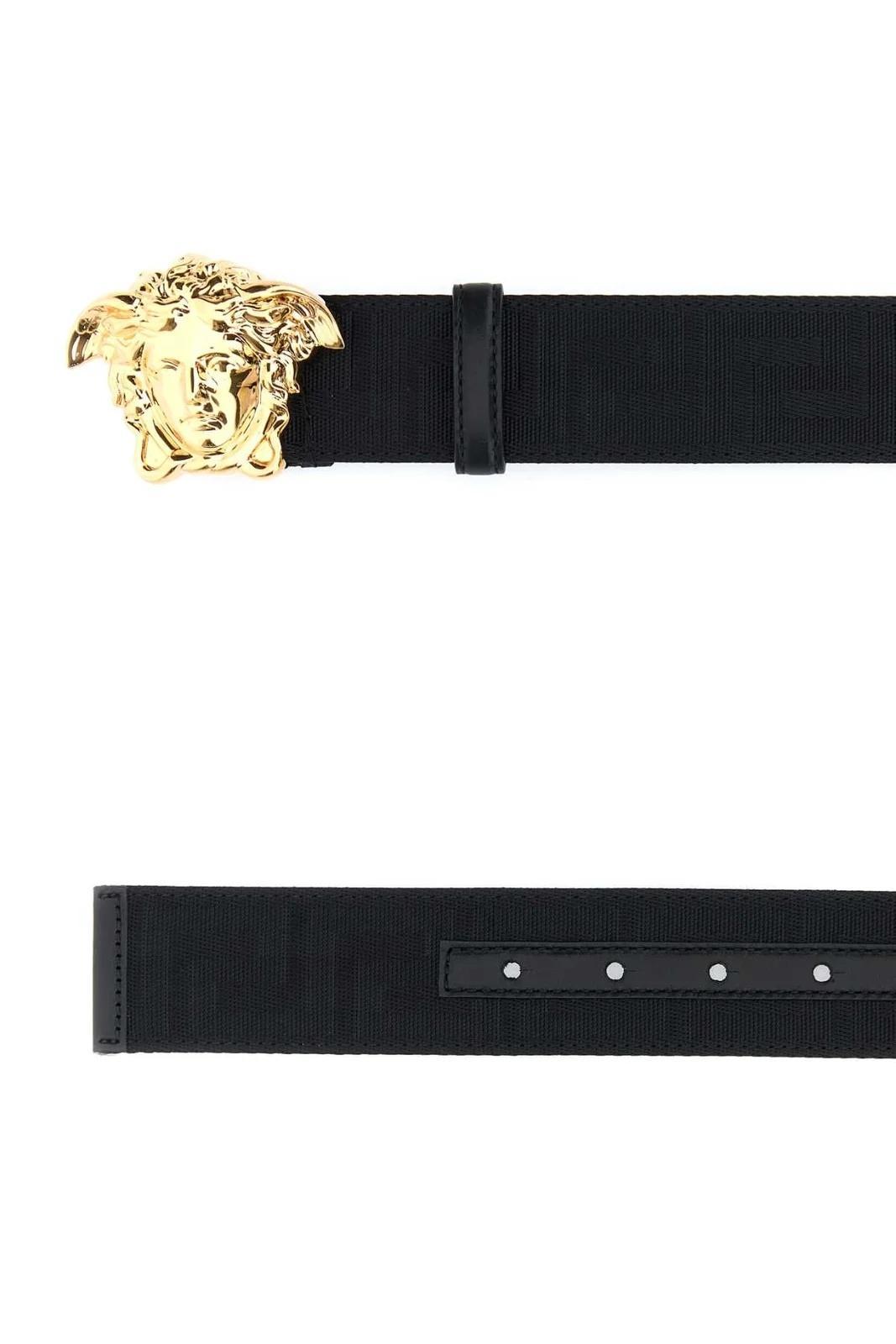 VERSACE Adjustable Fabric Medusa Belt With Gold-tone Buckle In Black Product Image