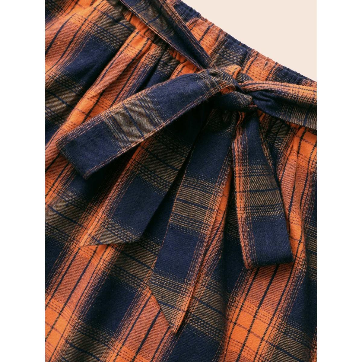 Plus Size Plaid Waist Tie A-Line Skirt Women Brightorange Elegant Tie knot No stretch Slanted pocket Belt Everyday Skirts BloomChic 30/6X Product Image