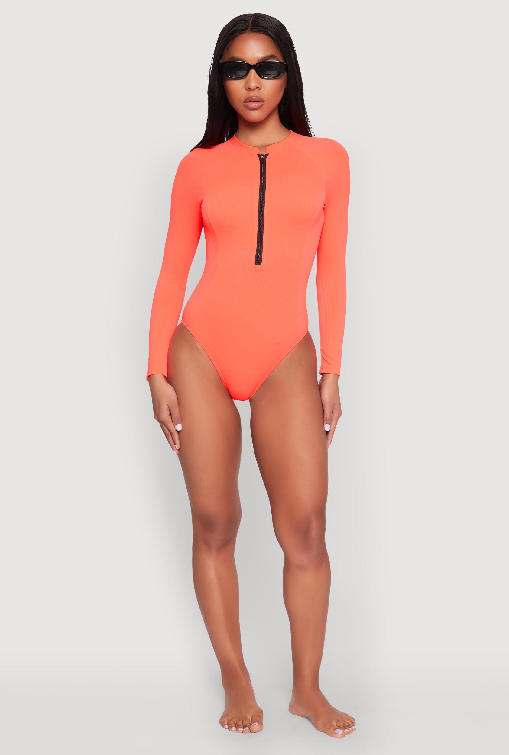 Womens Zip Front Rash Guard One Piece Swimsuit Product Image