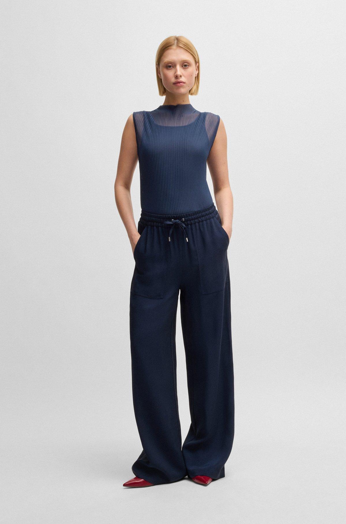 BOSS - Sleeveless plissé-pleated top - Dark Blue Product Image