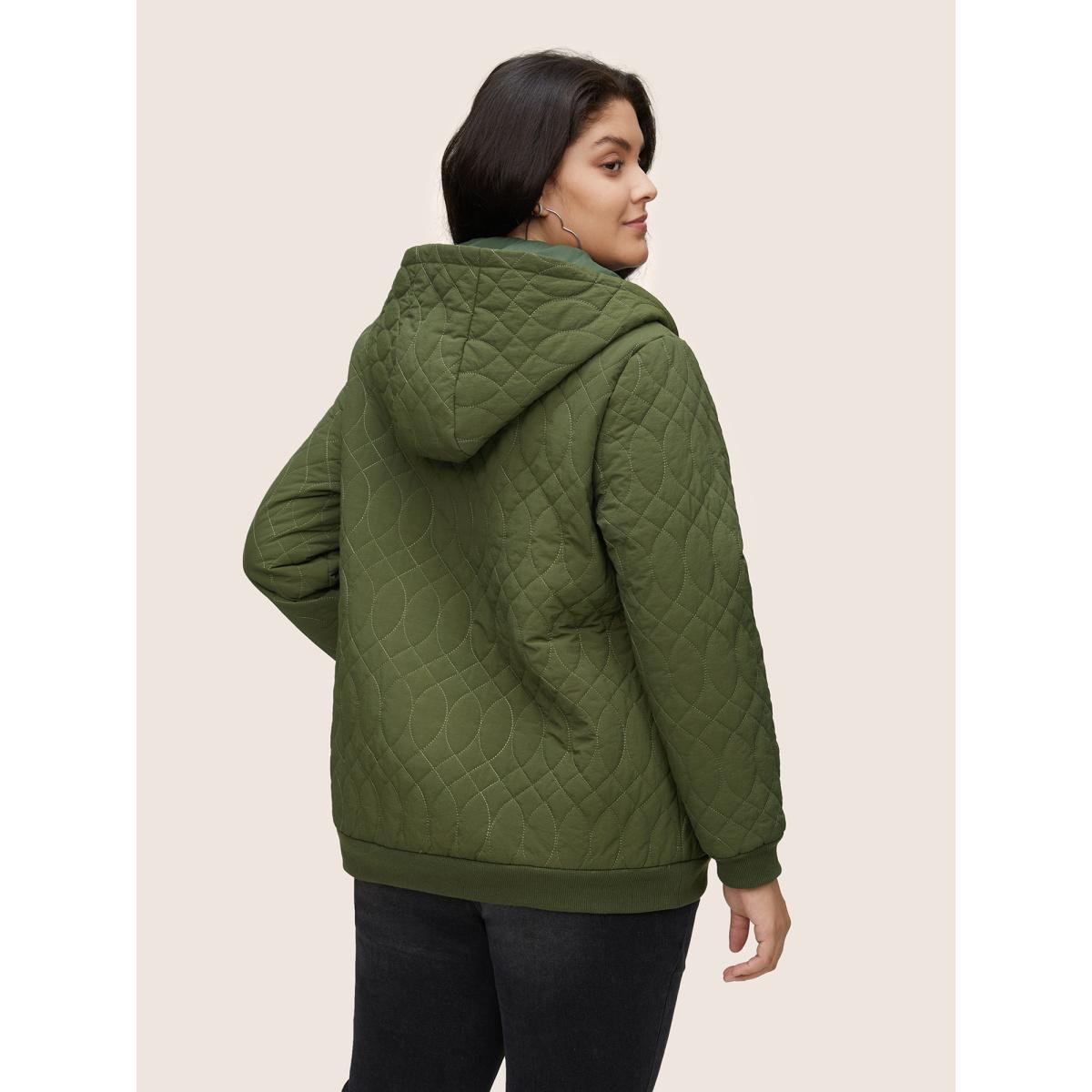 Plus Size Solid Pocket Texture Lined Quilted Jacket Women ArmyGreen Elastic cuffs Pocket Dailywear Jackets BloomChic 14-16/1X Product Image