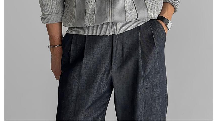 Collared Striped Cable Knit Zip Cardigan Product Image