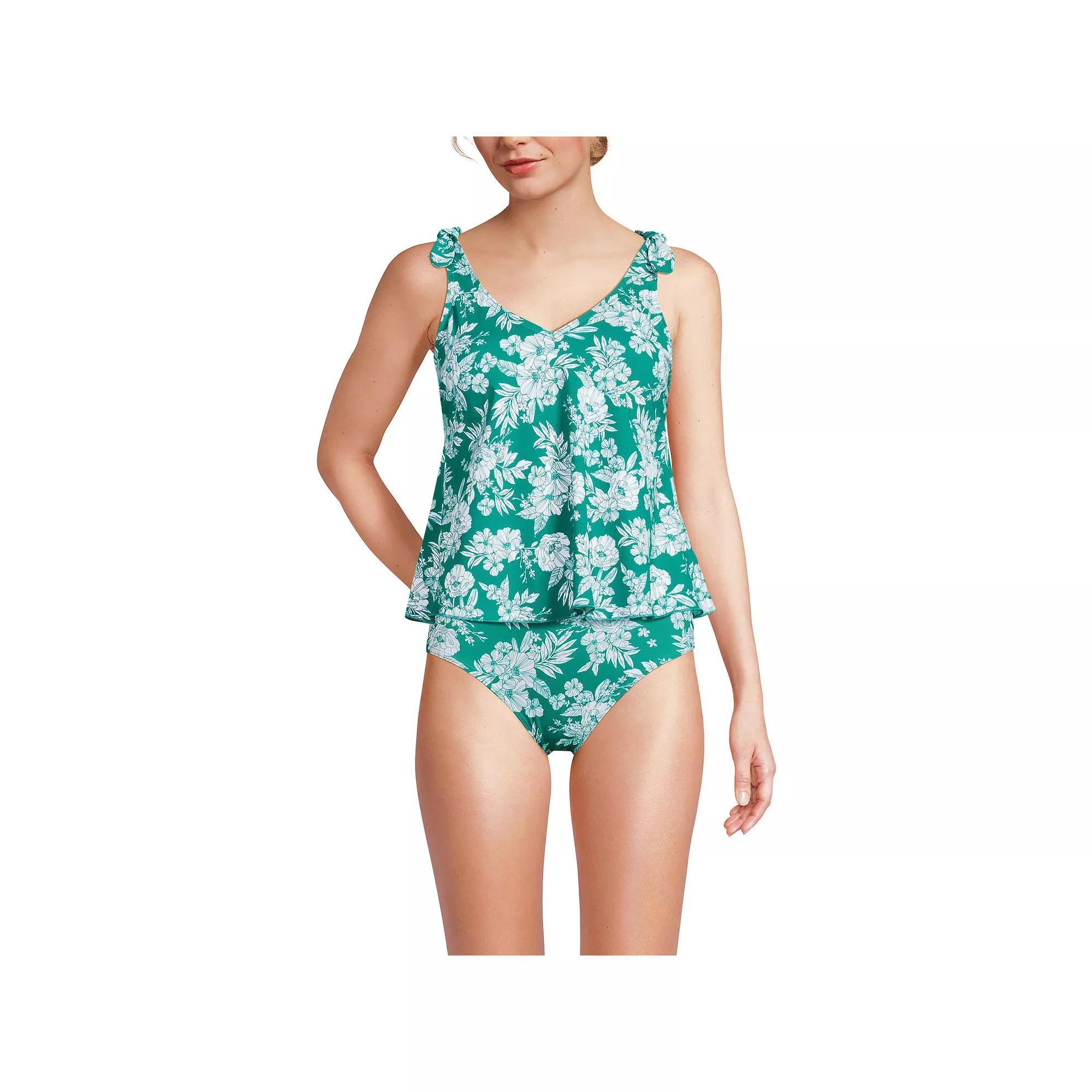 Women's Lands' End Tie Shoulder Flutter Tankini Swim Top, Size: 8, Green White Floral Product Image