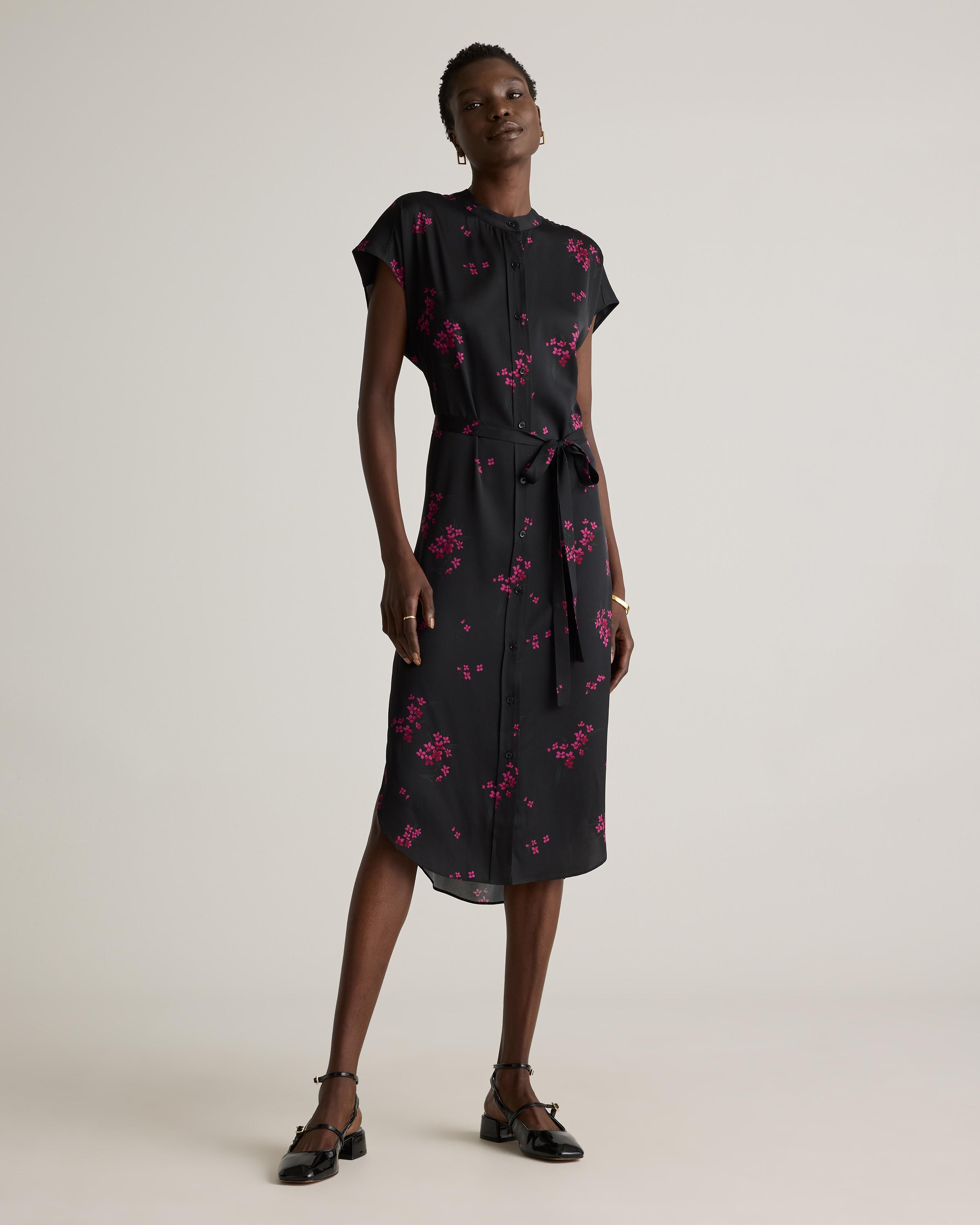 Washable Stretch Silk Midi Shirt Dress Product Image