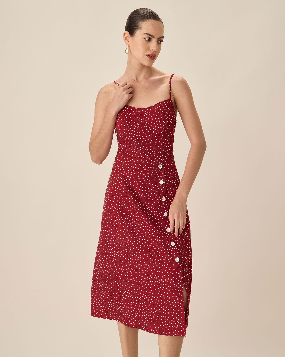 Red Polka Dot Slip Midi Dress Product Image