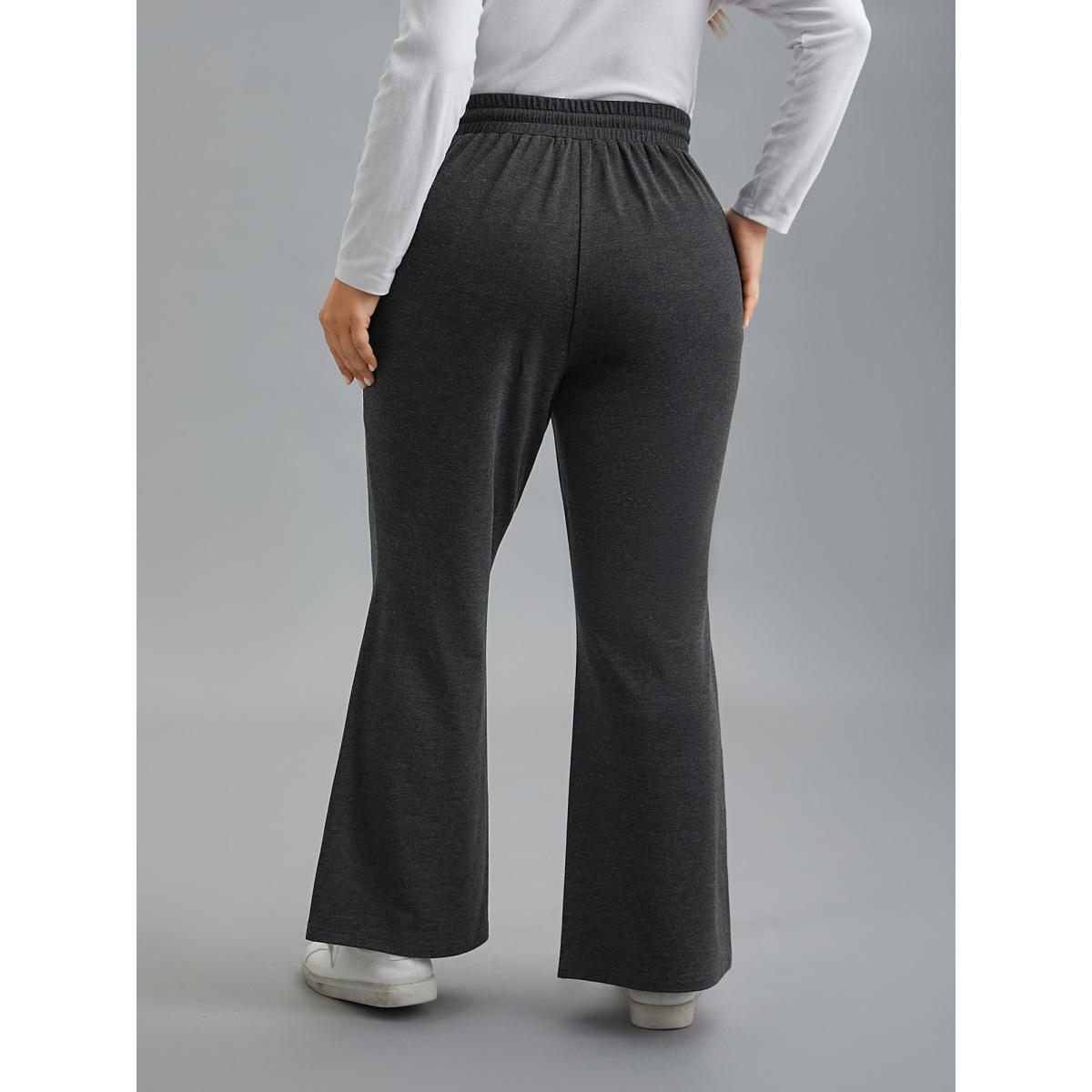 Plus Size Plain Drawstring Elastic Waist Bootcut Pants Women DimGray Casual Bootcut Mid Rise Everyday Pants BloomChic 26/4X Product Image