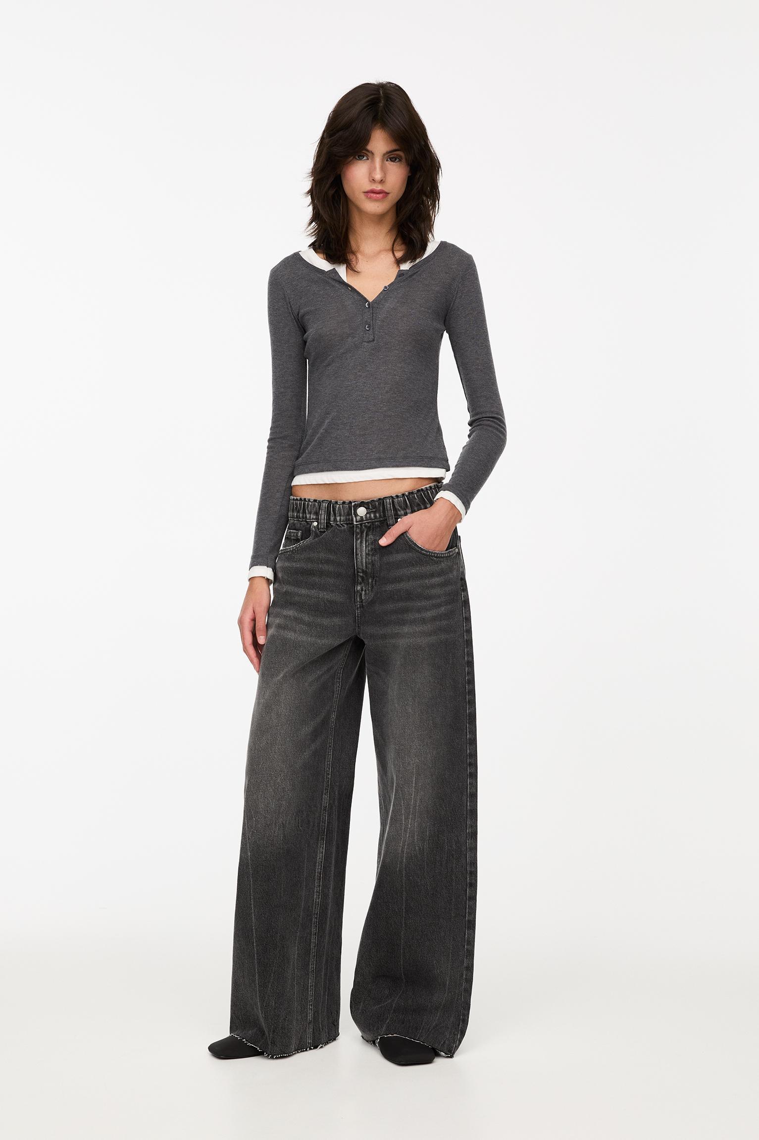 Wide leg baggy jeans with elastic waistband Product Image