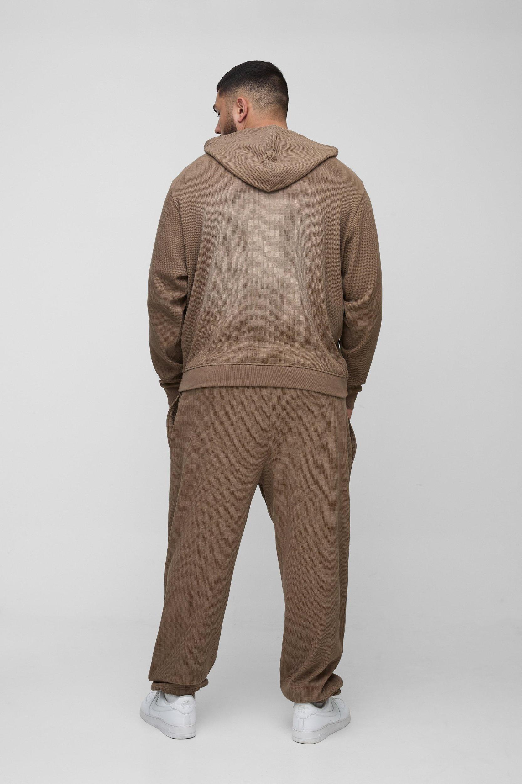 Plus Spray Wash Waffle Graphic Hooded Tracksuit | boohooMAN USA Product Image