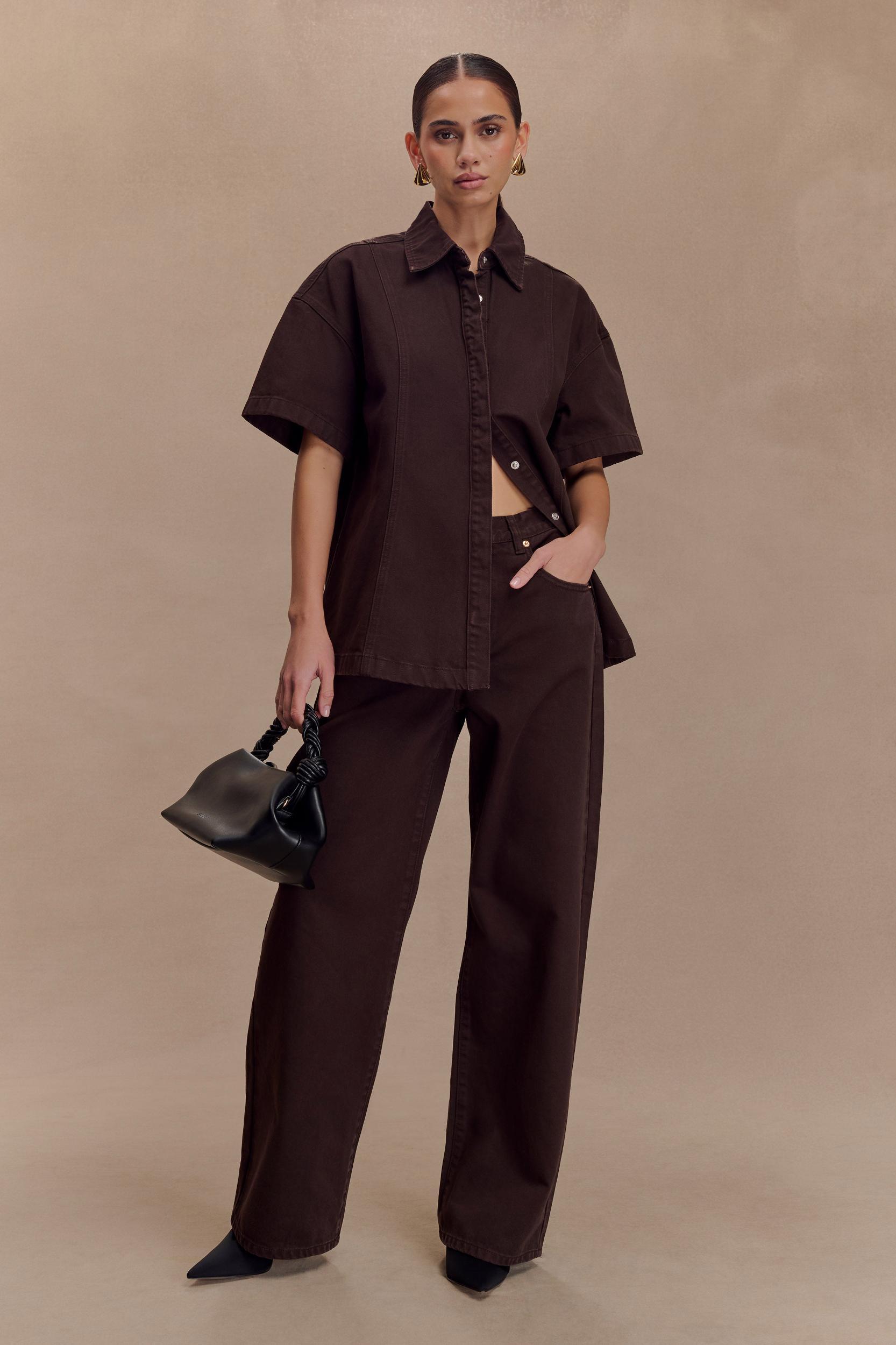 Maya Oversized Denim Shirt - Chocolate Product Image
