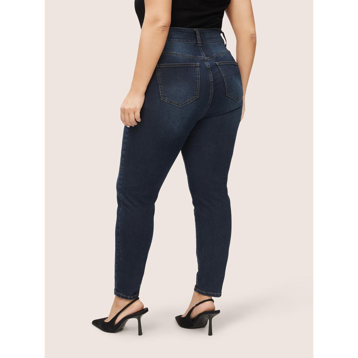 Plus Size Skinny Stitch Full Length Jeans Women Indigo Casual Plain Plain High stretch Pocket Jeans BloomChic 20/2X Product Image