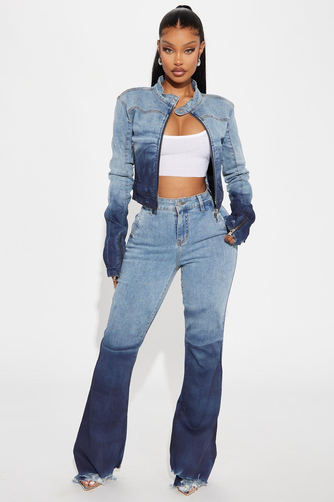 Out Of Reach Ombre Moto Denim Jacket - Medium Wash Product Image