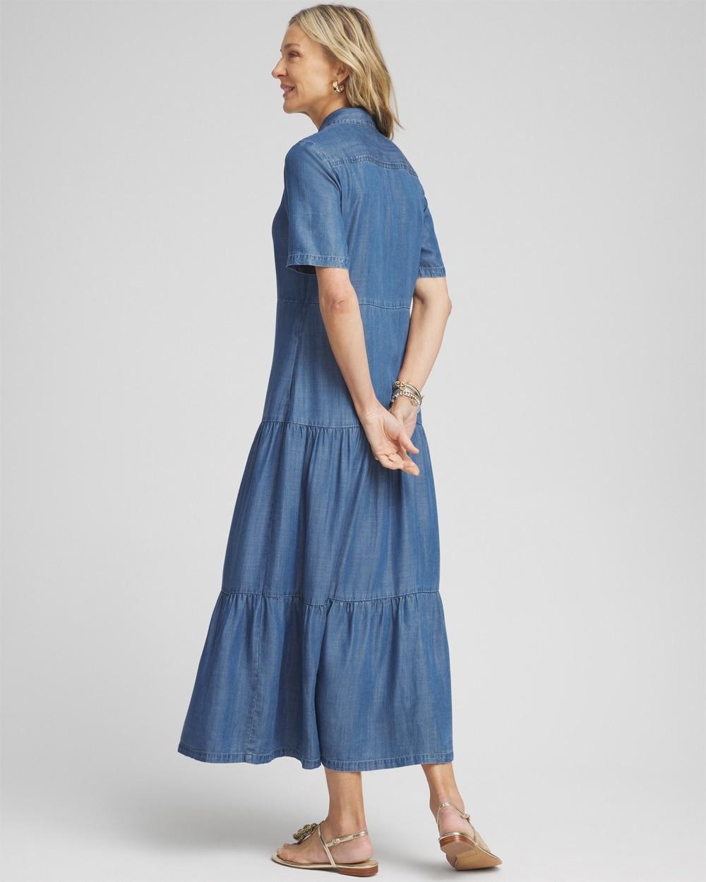Faux Denim Tiered Shirt Dress Product Image