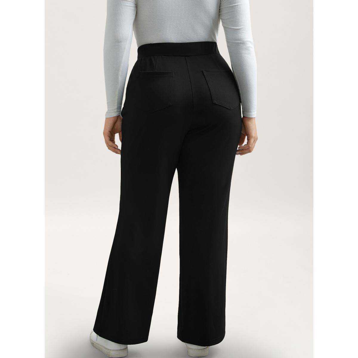 Plus Size Stretchy Waist Pockets Flared Pants Women Black Workwear Essentials Bootcut Mid Rise Work Pants BloomChic 30/6X Product Image